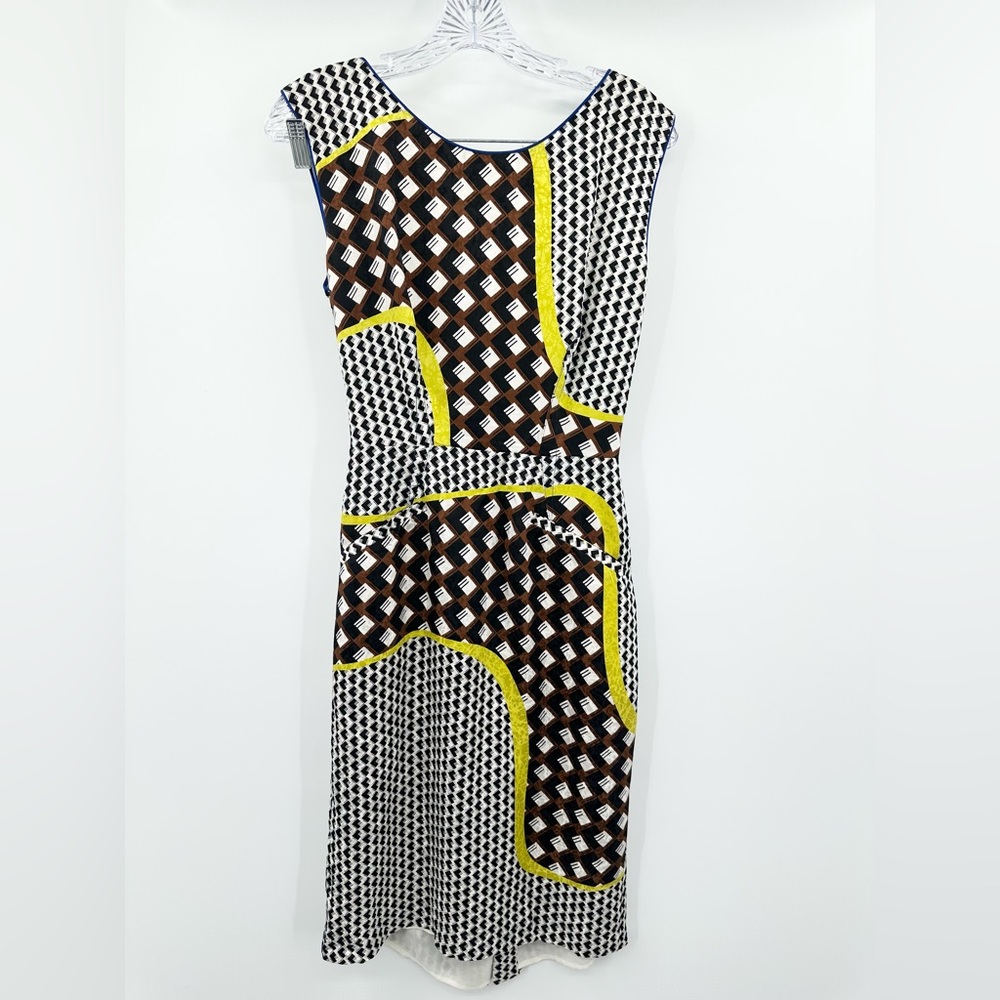 Anthropologie Corey Lynn Calter‎ Geometric Abstract Mini Dress Yellow/Brown SZ 6